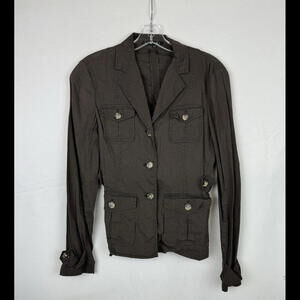 Theory Linen Blend Button-Up Jacket Brown Size 6 US